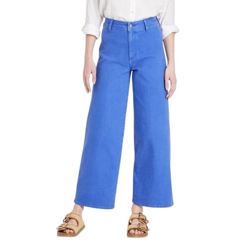 Womens‎ High-Rise Sailor Wide Leg Ankle Jeans Blue Size 6